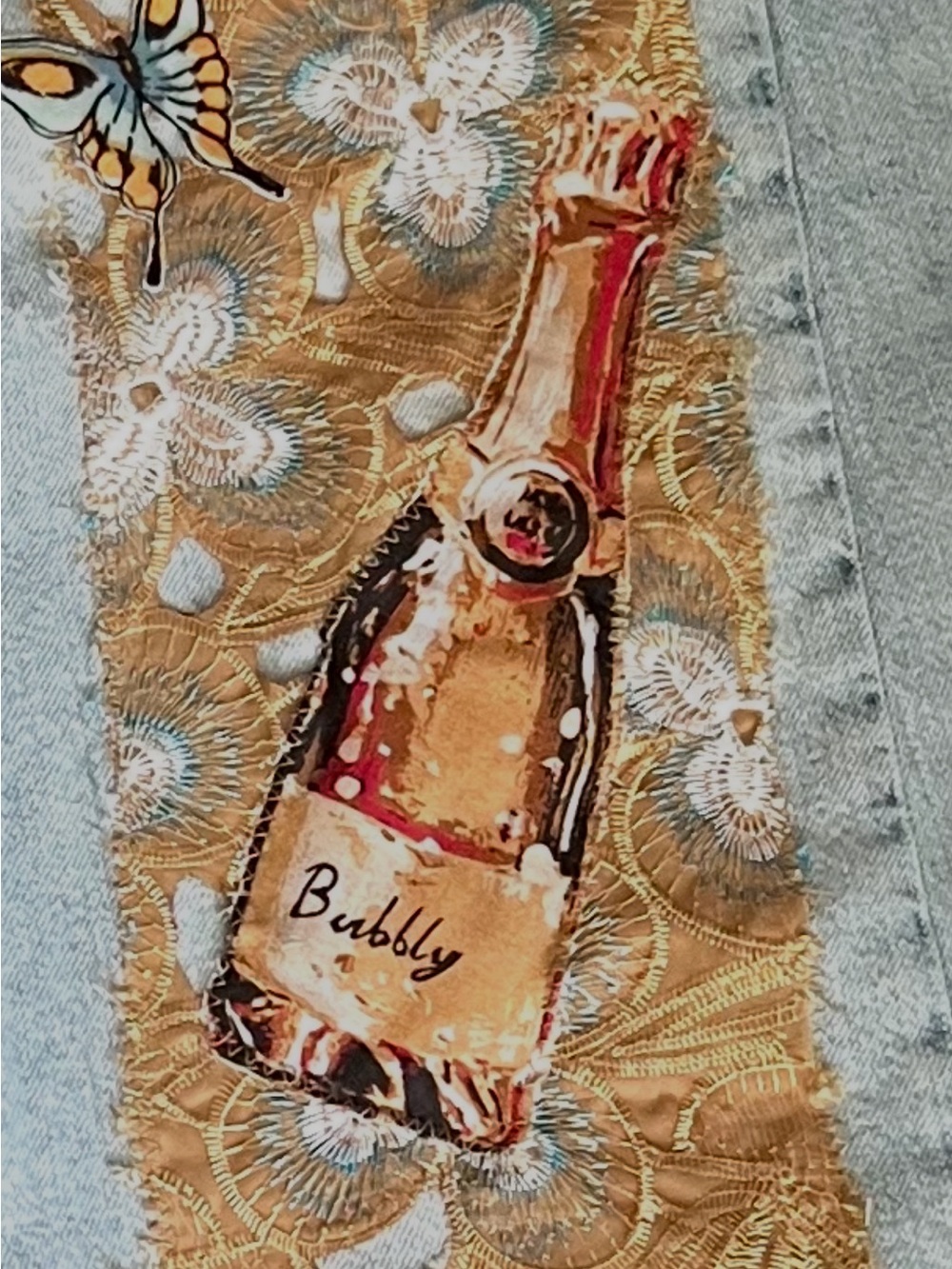 Upcycled Western Boho Festival Hippie patchwork  Embroidered  Wide-Leg Jeans - Picture 9 of 9